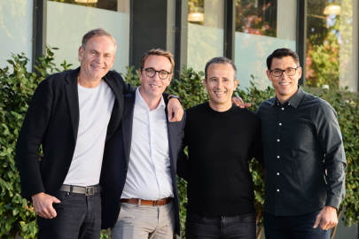 Oliver Blume, CEO Volkswagen Group, Carsten Helbing, co-CEO of the joint venture, Wassym Bensaid, co-CEO of the joint venture, RJ Scaringe, CEO Rivian